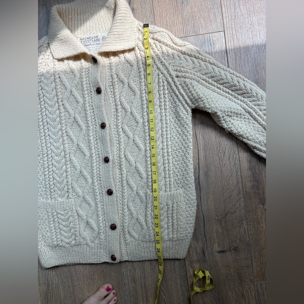 Macmillan of Scotland Cable Knit Wool Cardigan Sweater Large UK 42 Aran Unisex - Picture 13 of 16